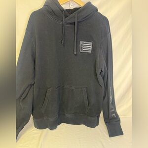 American Eagle Outfitters Black Hooded Pullover with Flag Patch